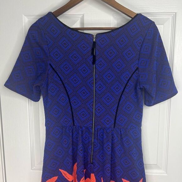 HD In Paris Blue Coral Blushed Blooms Jacquard Fit And Flare Dress Small - Picture 12 of 16